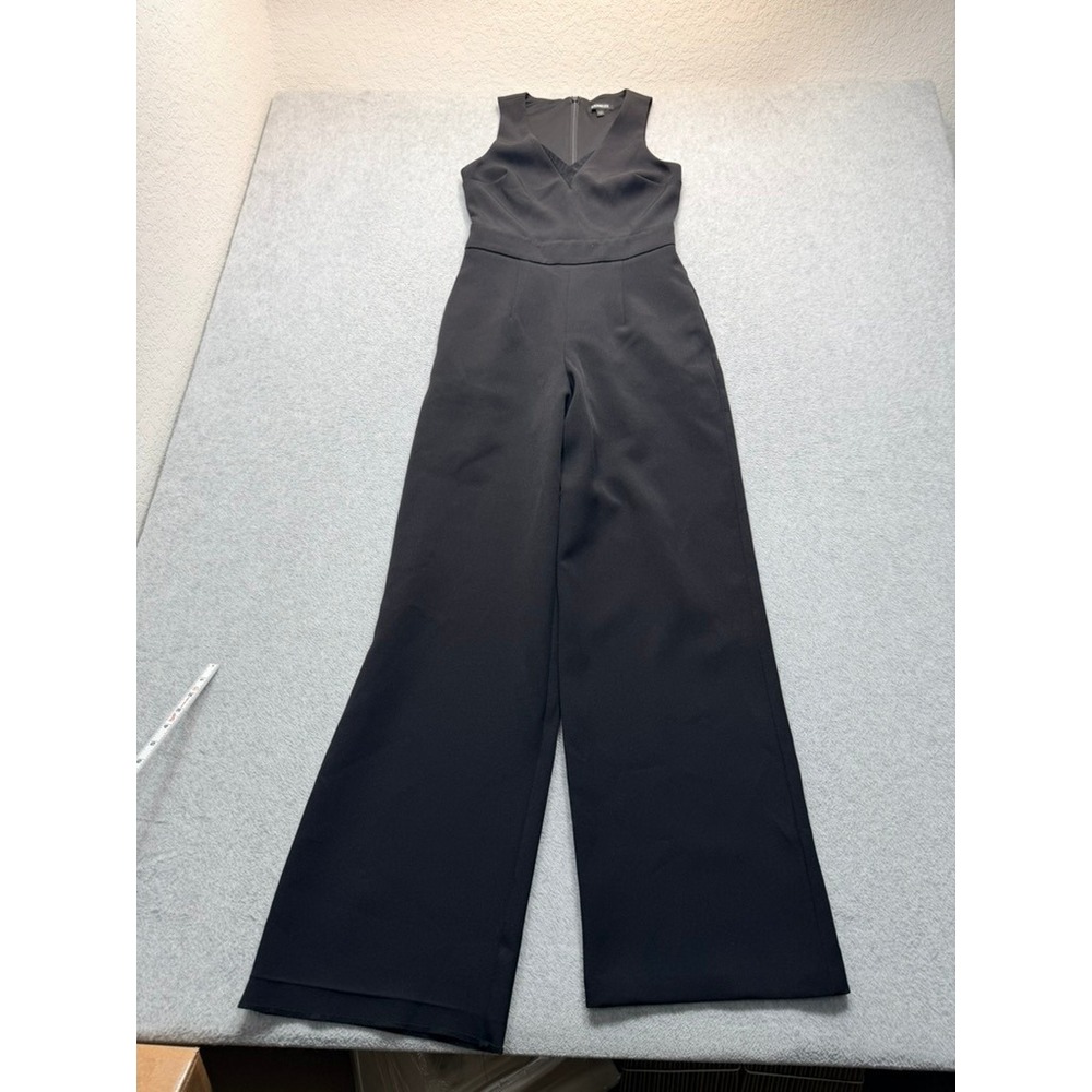 Express Womens Black Wide Leg Sleeveless V-Neck Jumpsuit Size 2 Evening Formal